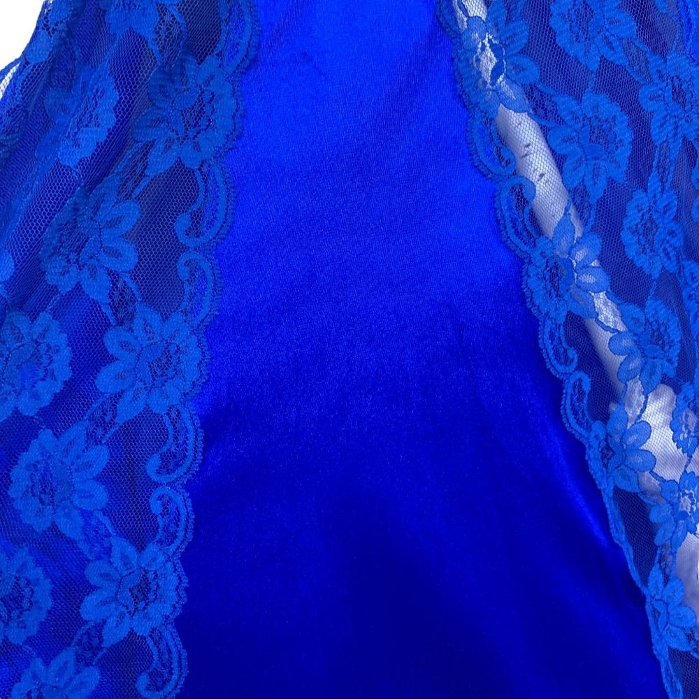 Vintage 70s Val Mode Blue Lace Full Length Spaghetti Strap Nightgown Medium - Picture 13 of 13